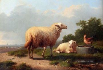 Sheep In A Meadow Eugene Verboeckhoven animal Oil Paintings